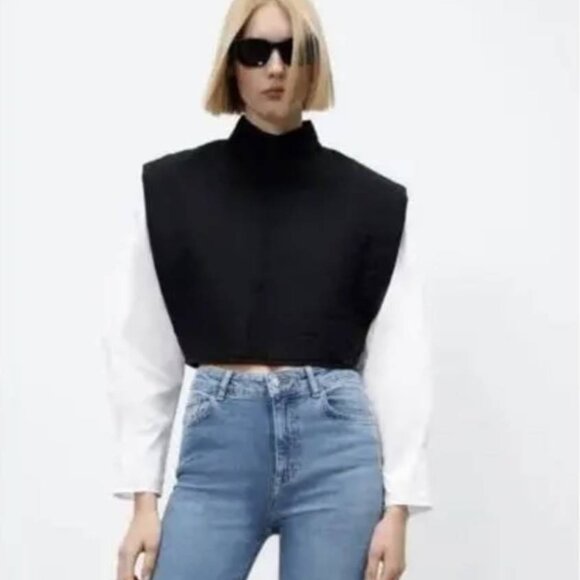 ZARA Quilted Contrast Blouse - Picture 1 of 3